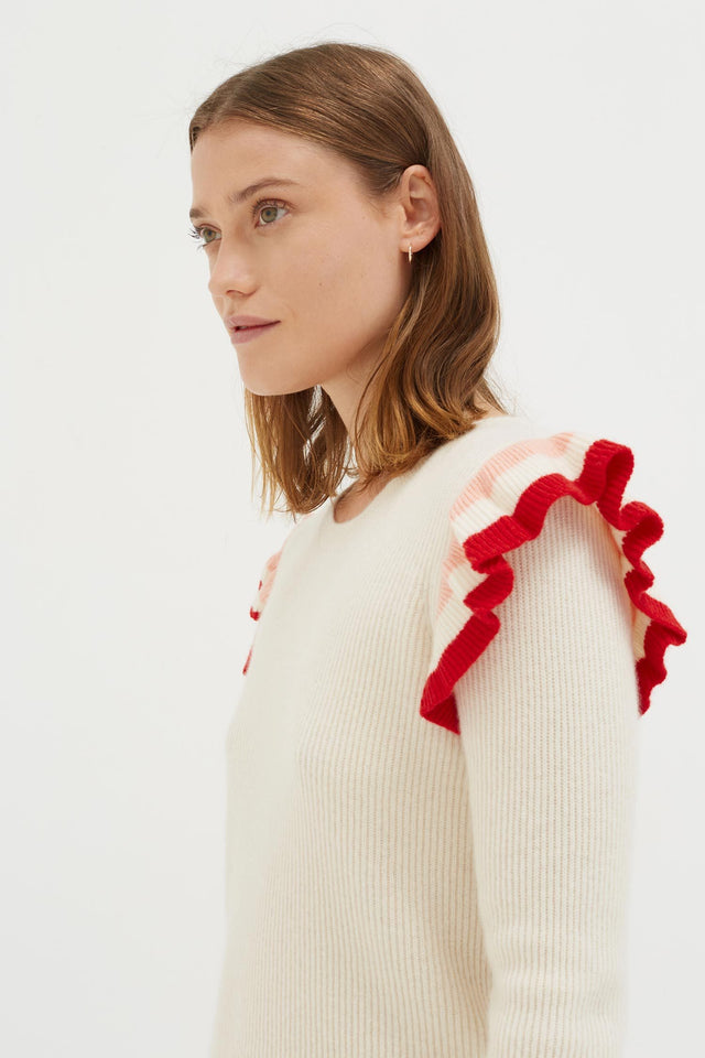 Cream Stripe Frill Cashmere Sweater image 4