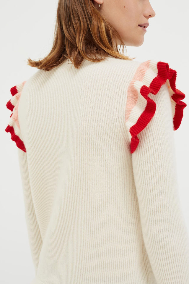 Cream Stripe Frill Cashmere Sweater image 3