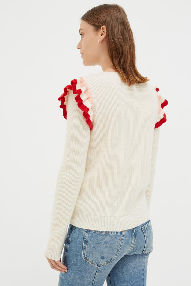 Cream Stripe Frill Cashmere Sweater image 2