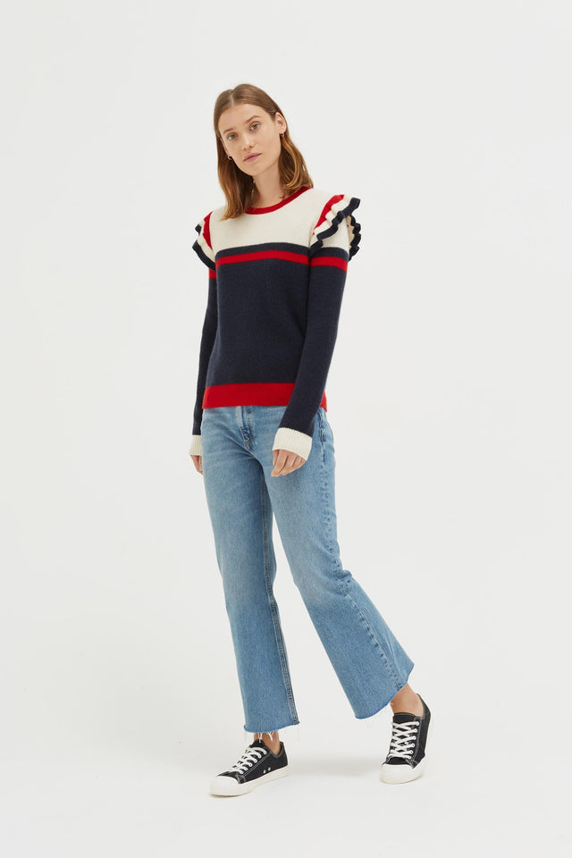 Navy Stripe Frill Cashmere Sweater image 2
