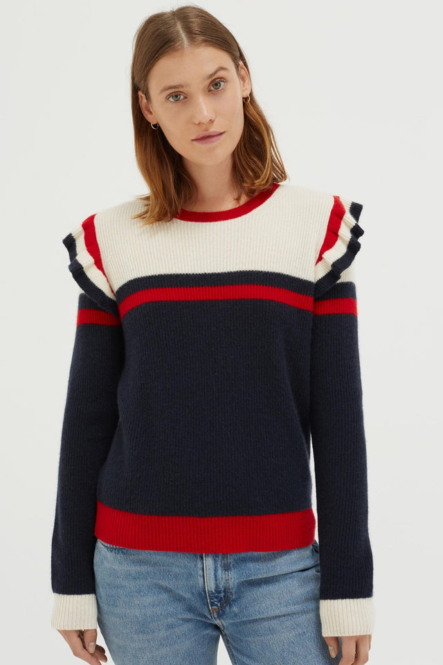 Navy Stripe Frill Cashmere Sweater image 1