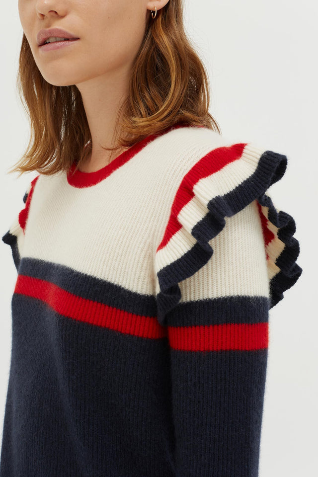 Navy Stripe Frill Cashmere Sweater image 4