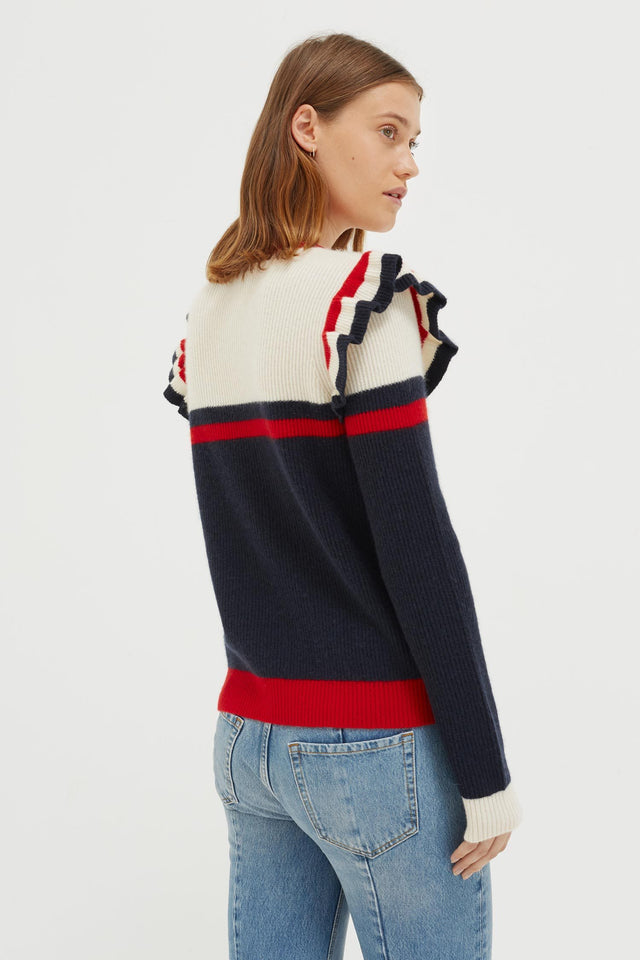 Navy Stripe Frill Cashmere Sweater image 3