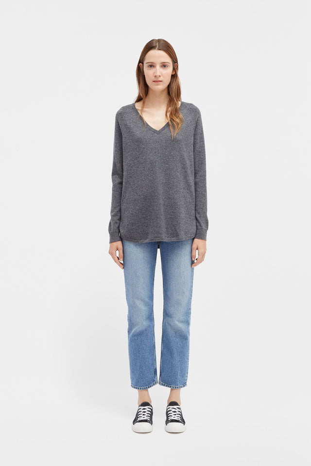 Grey Cashmere V-Neck Sweater image 3