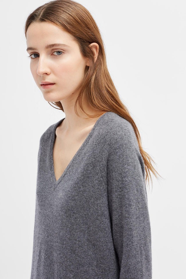 Grey Cashmere V-Neck Sweater image 1