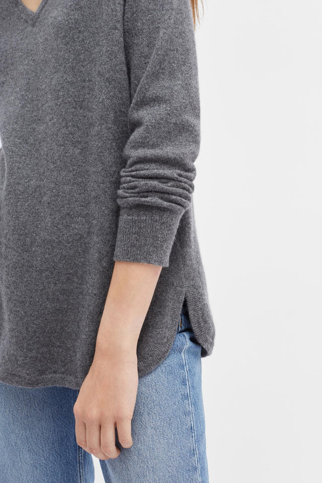 Grey Cashmere V-Neck Sweater image 4
