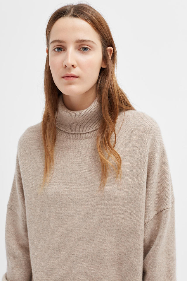Oatmeal Cashmere Rollneck Sweater image 1