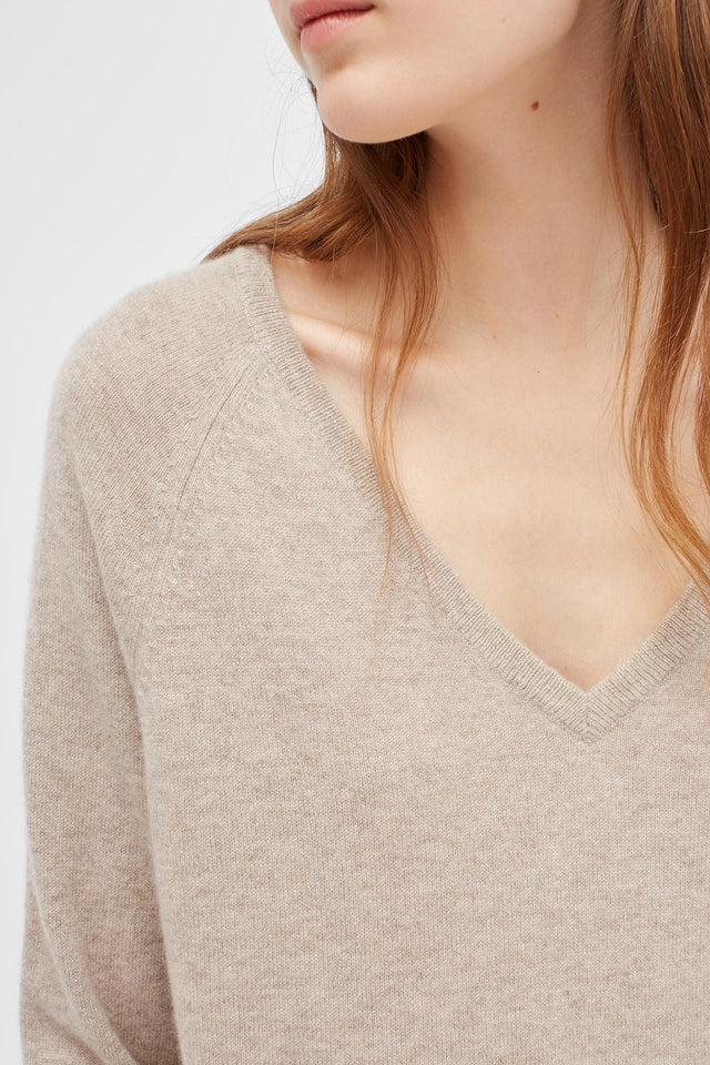 Oatmeal Cashmere V-Neck Sweater image 4