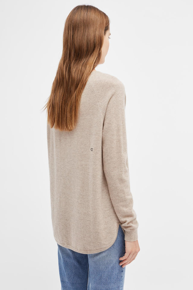 Oatmeal Cashmere V-Neck Sweater image 5