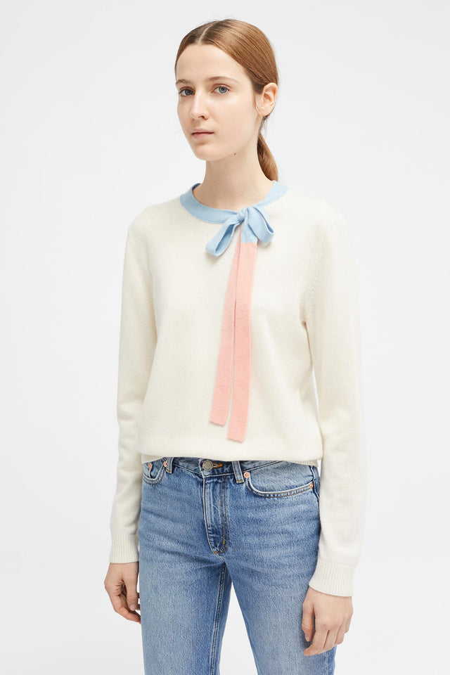 Cream Tie Neck Sweater image 4