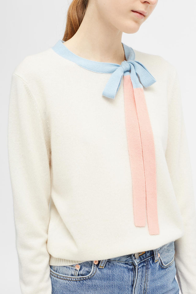 Cream Tie Neck Sweater image 1