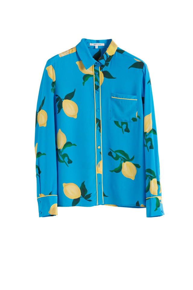 Blue Lemon Print Silk Shirt image 2
