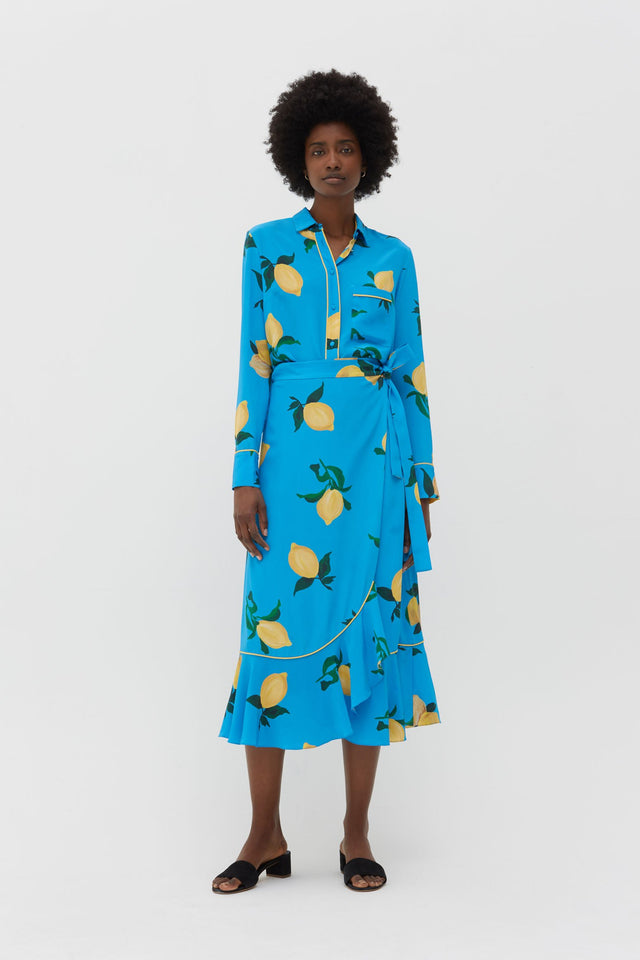 Blue Lemon Print Silk Shirt image 3