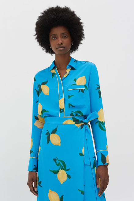 blue lemon print silk shirt 1