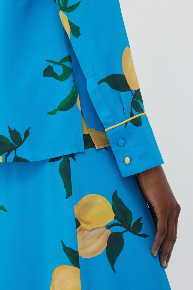 Blue Lemon Print Silk Shirt image 5