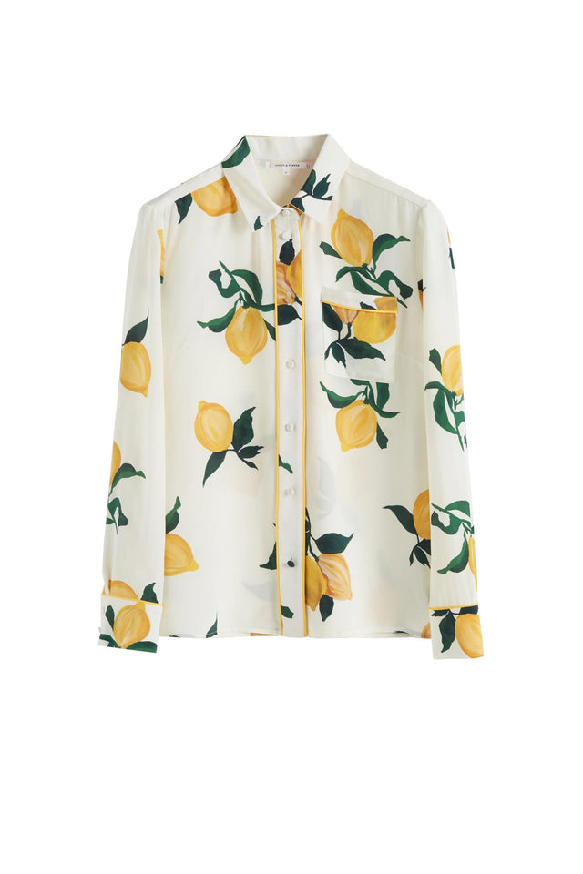 White Lemon Print Silk Shirt image 2