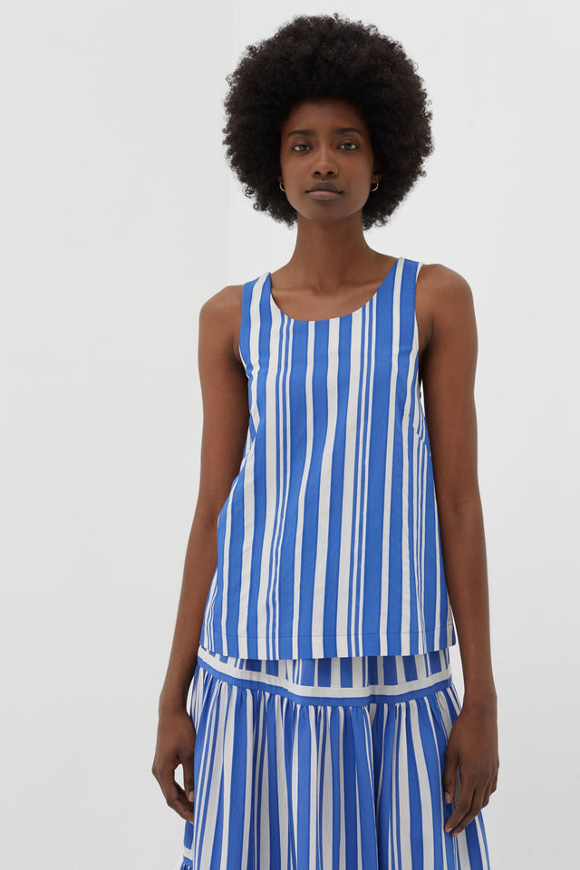 Blue Striped Parasol Tie Back Top image 3