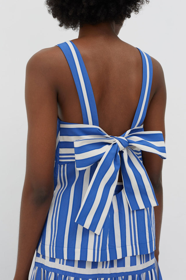 Blue Striped Parasol Tie Back Top image 1