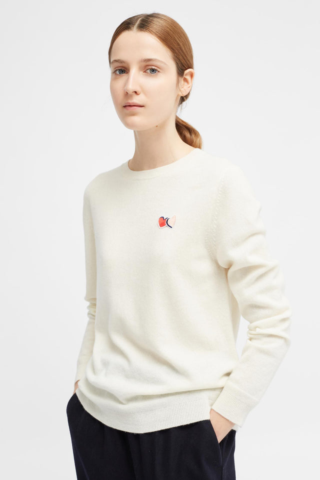 Cream Twin Heart Badge Sweater image 1