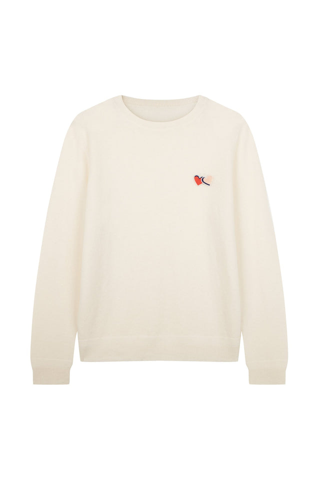 Cream Twin Heart Badge Sweater image 2