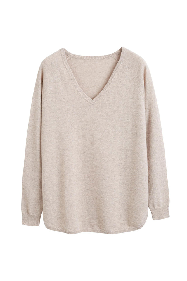 Oatmeal Cashmere V-Neck Sweater image 2