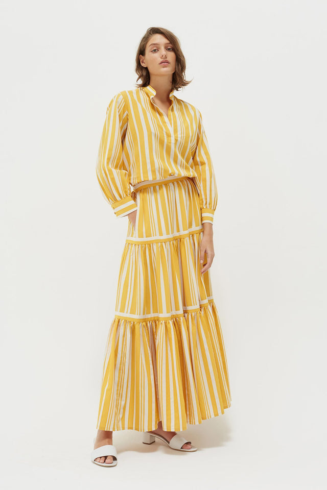 Yellow Striped Parasol Tiered Maxi Skirt image 4