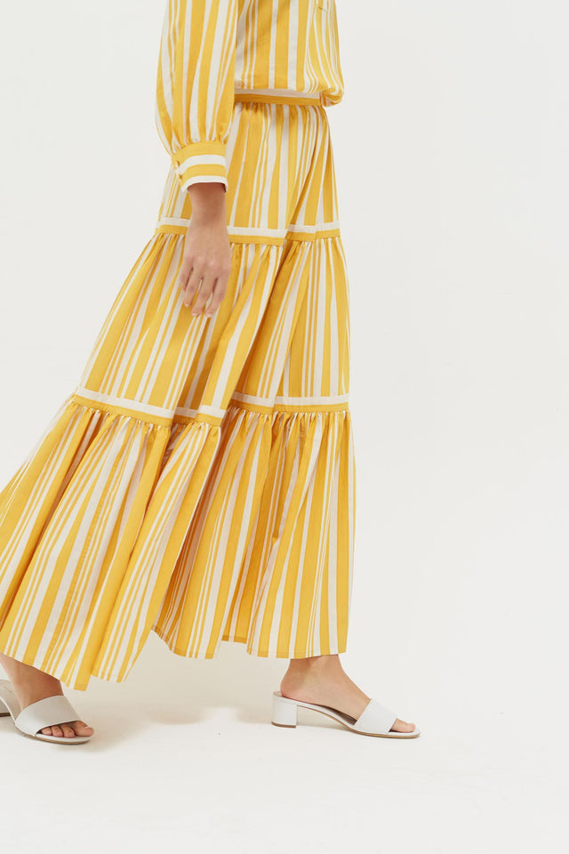 Yellow Striped Parasol Tiered Maxi Skirt image 3
