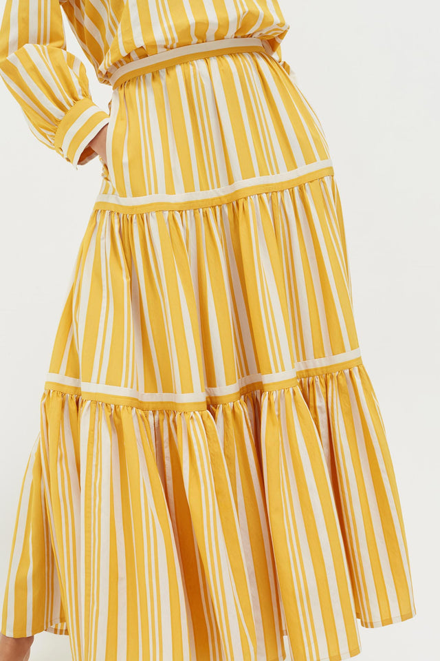 Yellow Striped Parasol Tiered Maxi Skirt image 5