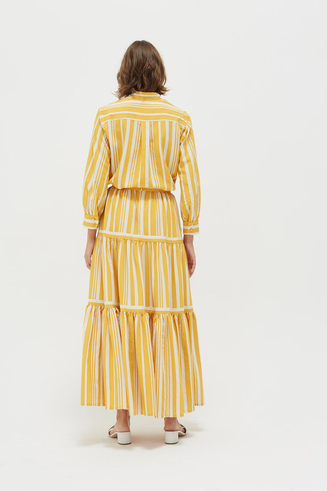 Yellow Striped Parasol Tiered Maxi Skirt image 6
