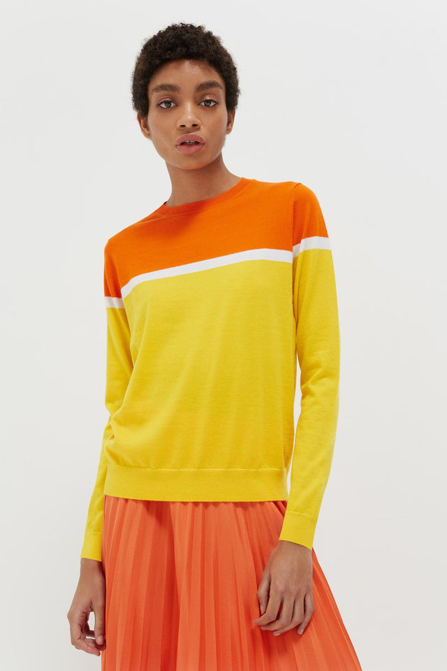 Yellow Colour Block Cashmere Sweater image 1