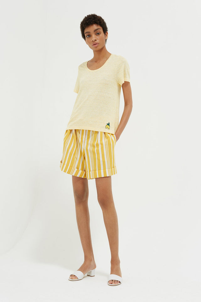 Yellow Striped Lemon Patch Linen Jersey T-Shirt image 5