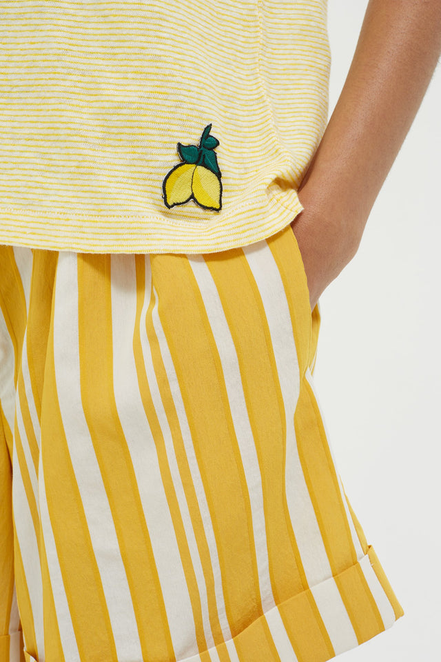 Yellow Striped Lemon Patch Linen Jersey T-Shirt image 3