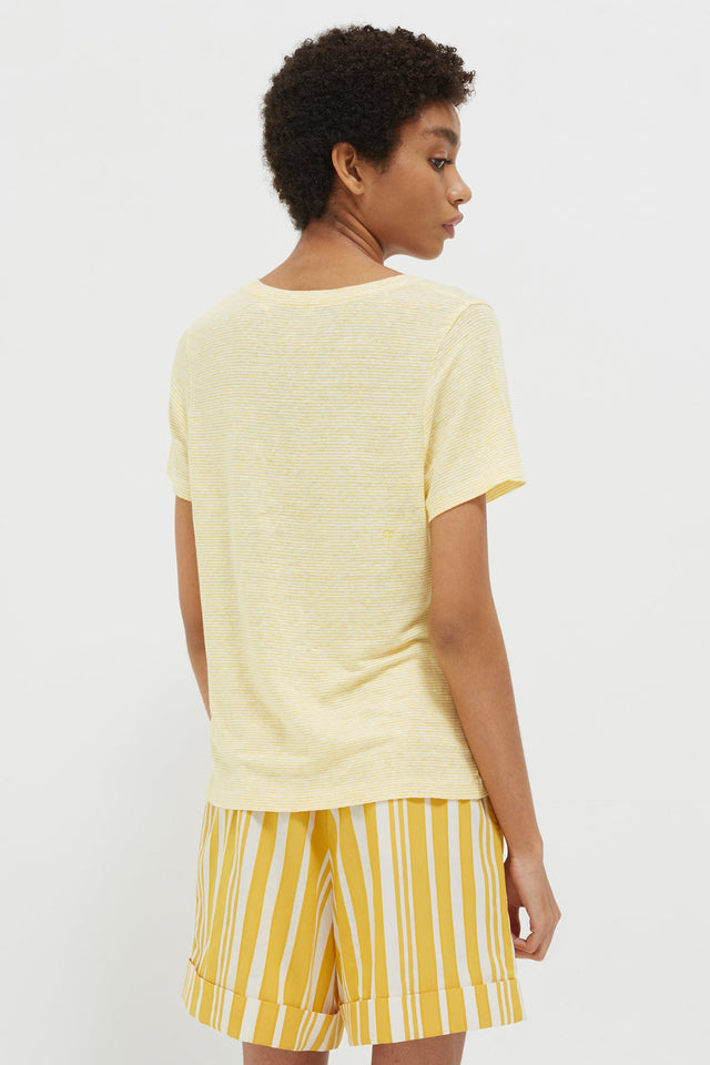 Yellow Striped Lemon Patch Linen Jersey T-Shirt image 4
