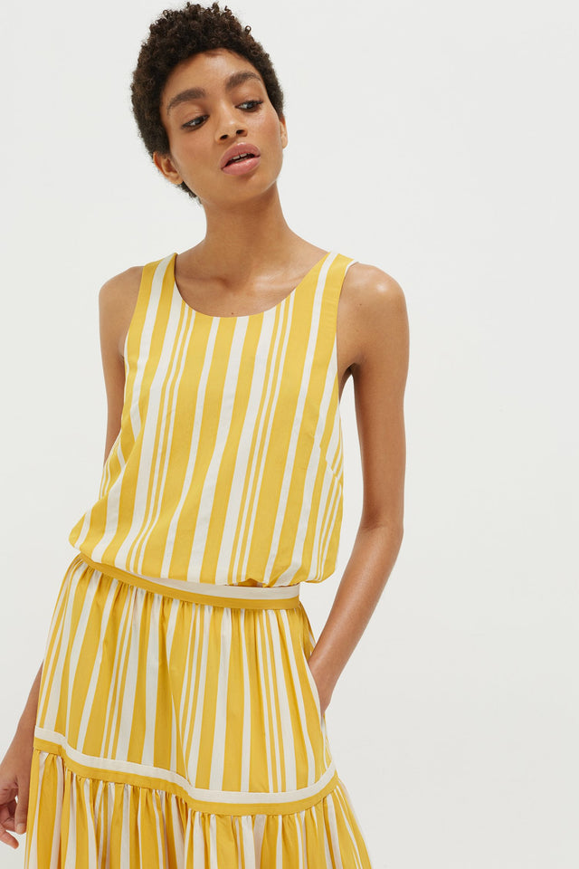 Yellow Striped Parasol Tie Back Top image 1