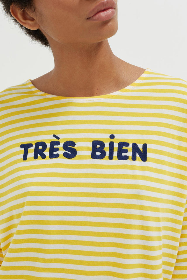 Yellow Striped Très Bien 3/4 Sleeve T-Shirt image 4