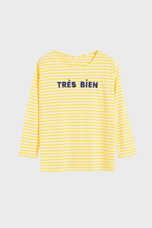 Yellow Striped Très Bien 3/4 Sleeve T-Shirt image 2